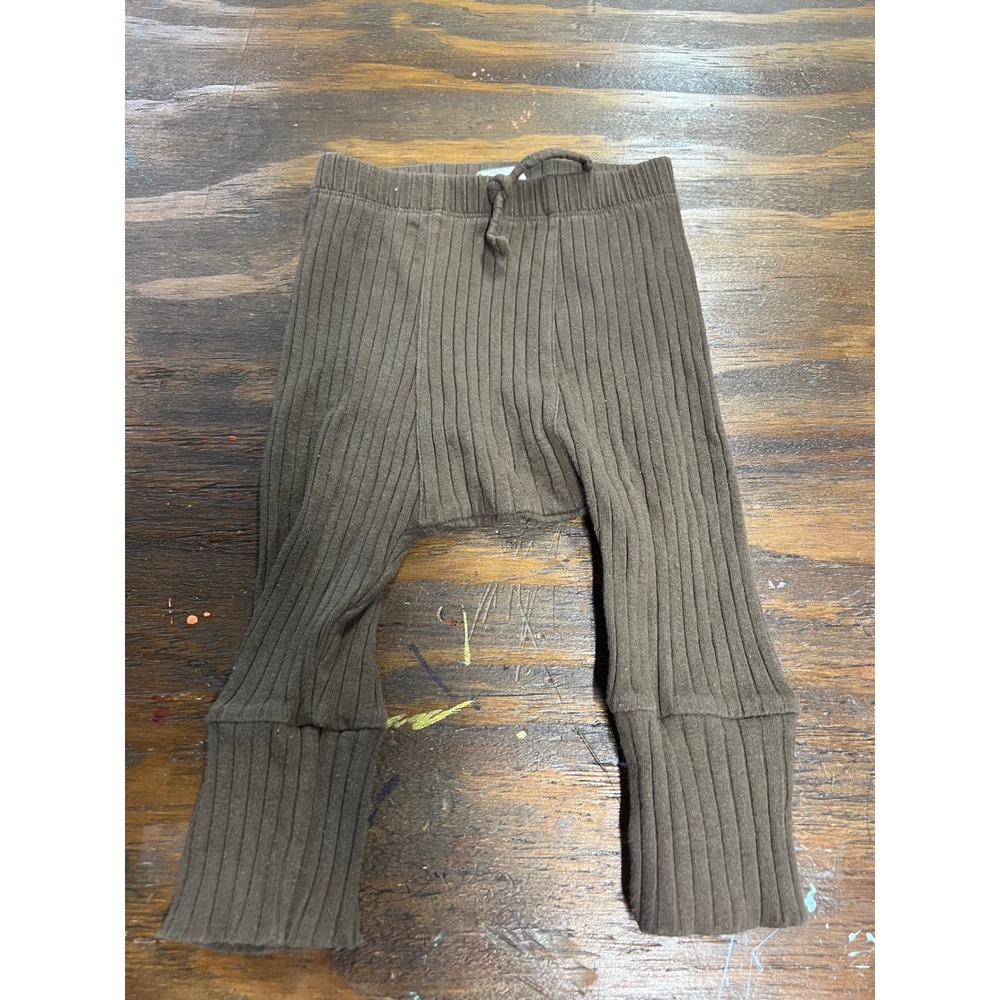 Kate Quinn Ribbed Leggings Organic Cotton Brown Olive Pants 12-18 Months